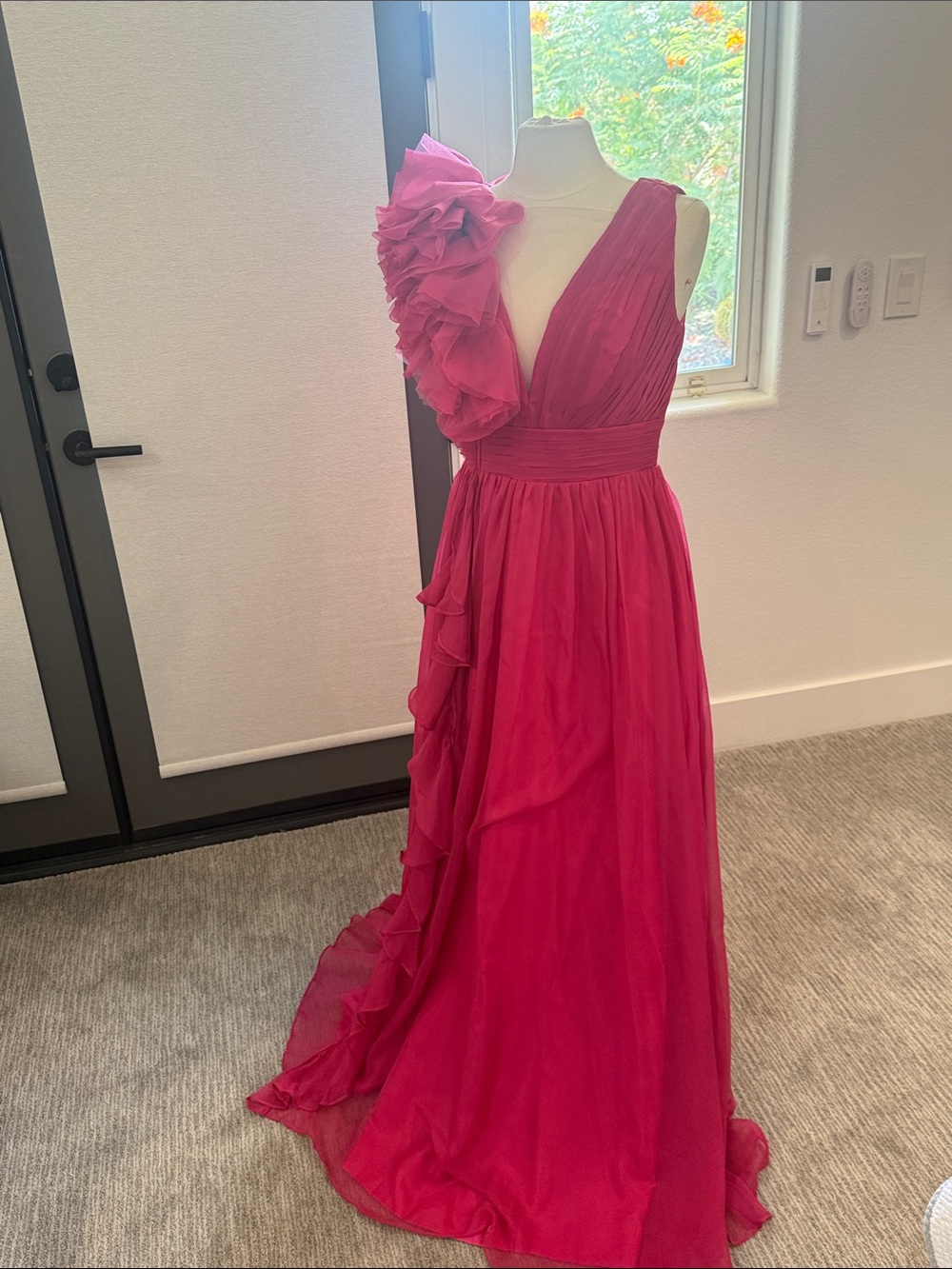 Elegant Fuchsia One-Shoulder Wedding Dress
